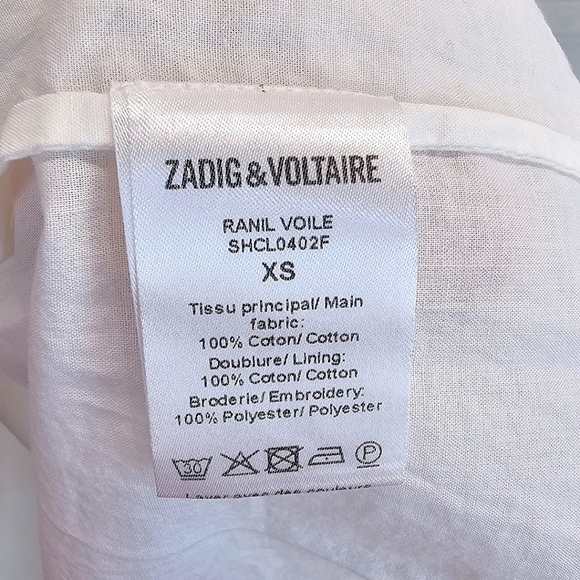 Zadig & Voltaire Ranil White Cotton Embroidered Dress XS Boho Chic Western Mini - Picture 16 of 16